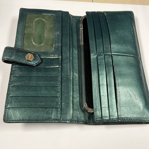Lodis Green Metallic Leather Snap Clutch Wallet - Picture 6 of 10